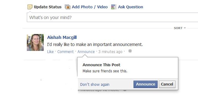 Facebook Announcements